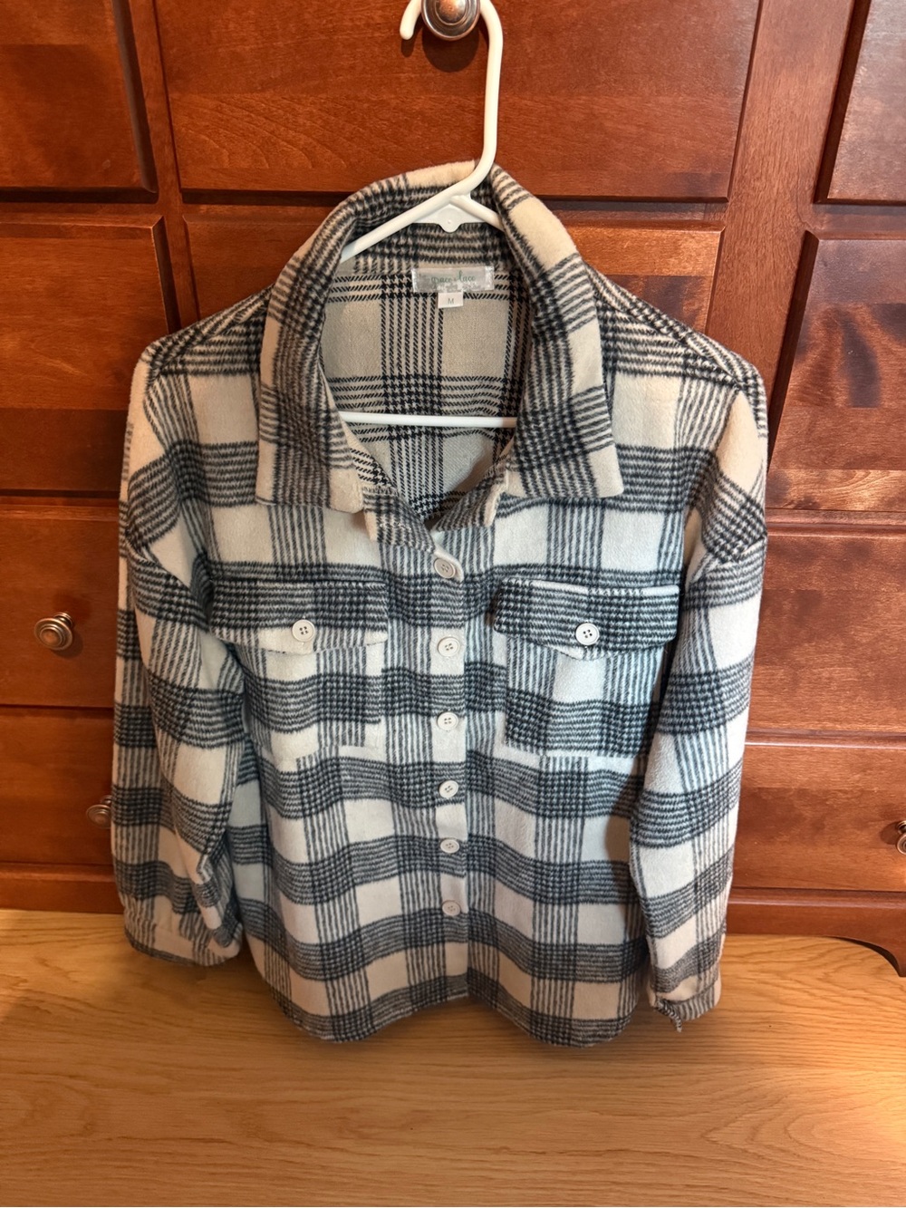 Grace & Lace Cream and Black Plaid Shirt Jacket